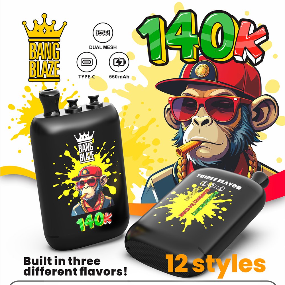 Bang Blaze 140K 140000 Puffs 3 in 1 Wiederaufladbarer Einweg Vape - Banana Ice & Strawberry Ice Cream & Watermelon Berry