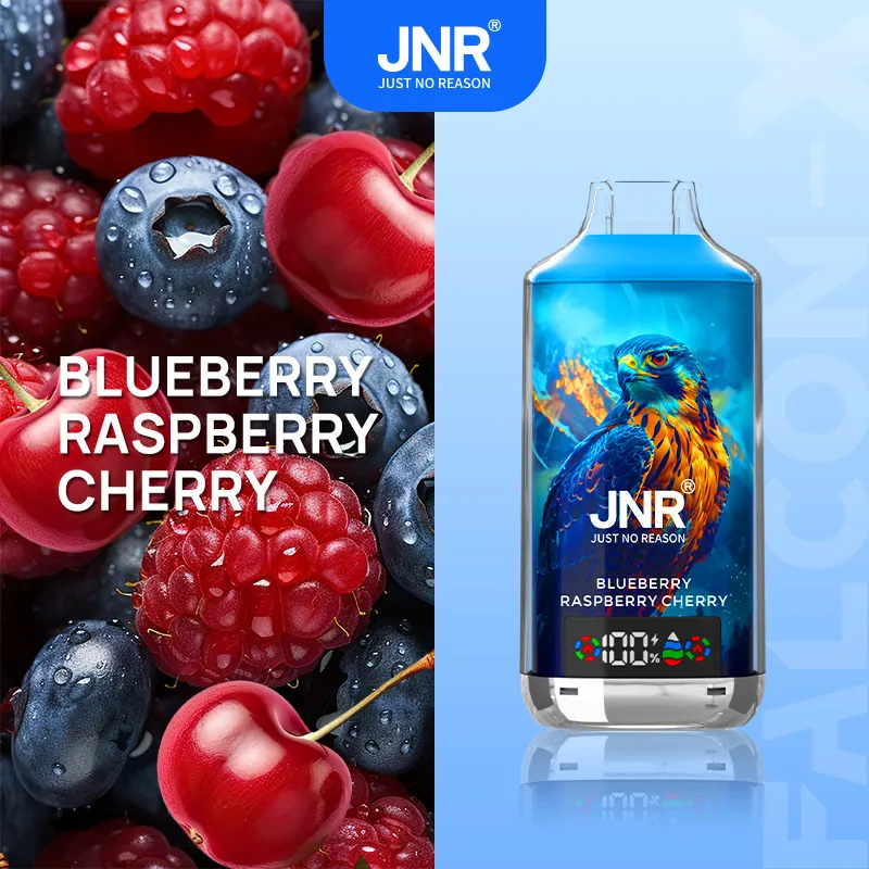 JNR Falcon X 18k 18000 Puffs Einweg Vape Digital Display 0.6Ω Dual Mesh Coil JNR 18000 Puff Vape e zigarette Blueberry-Raspberry-Cherry 1 JNR Falcon X 18k 18000 Puffs Einweg Vape Digital Display 0.6Ω Dual Mesh Coil JNR 18000 Puff Vape e zigarette