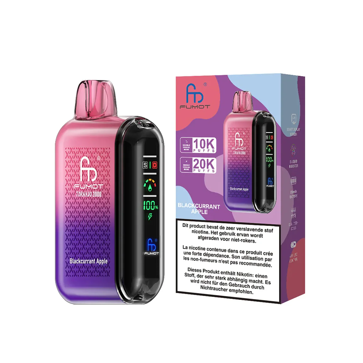 Fumot-Tornado-20000-Blackcurrant-Apple-2 Fumot Tornado 20000 20k Puffs Einweg Vape Smart Screen Dual Mesh Coil Tornado 20k Puff Vape e zigarette