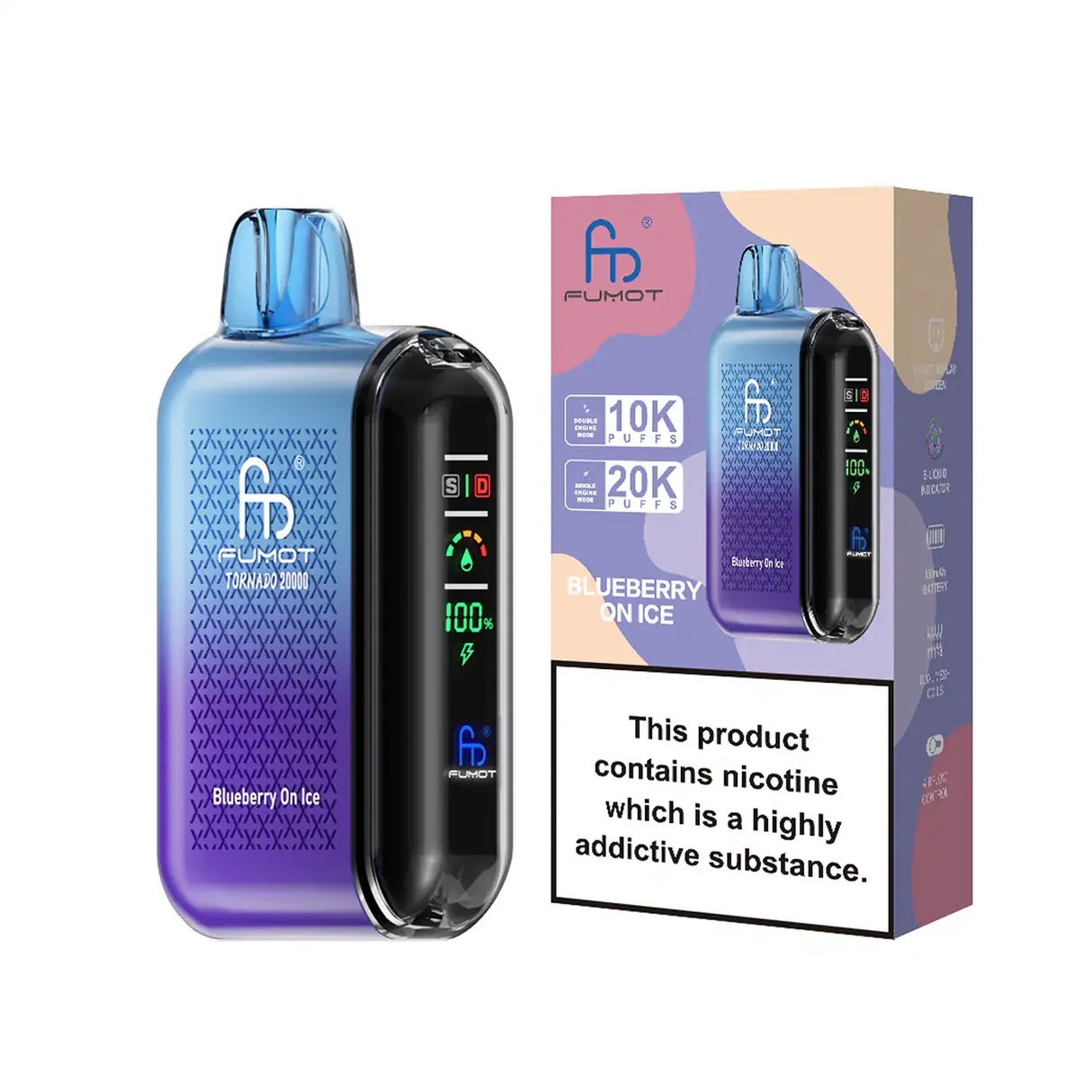 Fumot-Tornado-Vape-20000-Blueberry-On-Ice-2 Fumot Tornado 20000 20k Puffs Einweg Vape Smart Screen Dual Mesh Coil Tornado 20k Puff Vape e zigarette