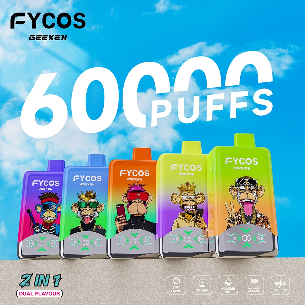 Fycos Geeken 60K 60000 2 in 1 Einweg Vape LED Smart Screen Dual Mesh Coil Fycos 60000 2 in 1 Puff Vape e zigarette
