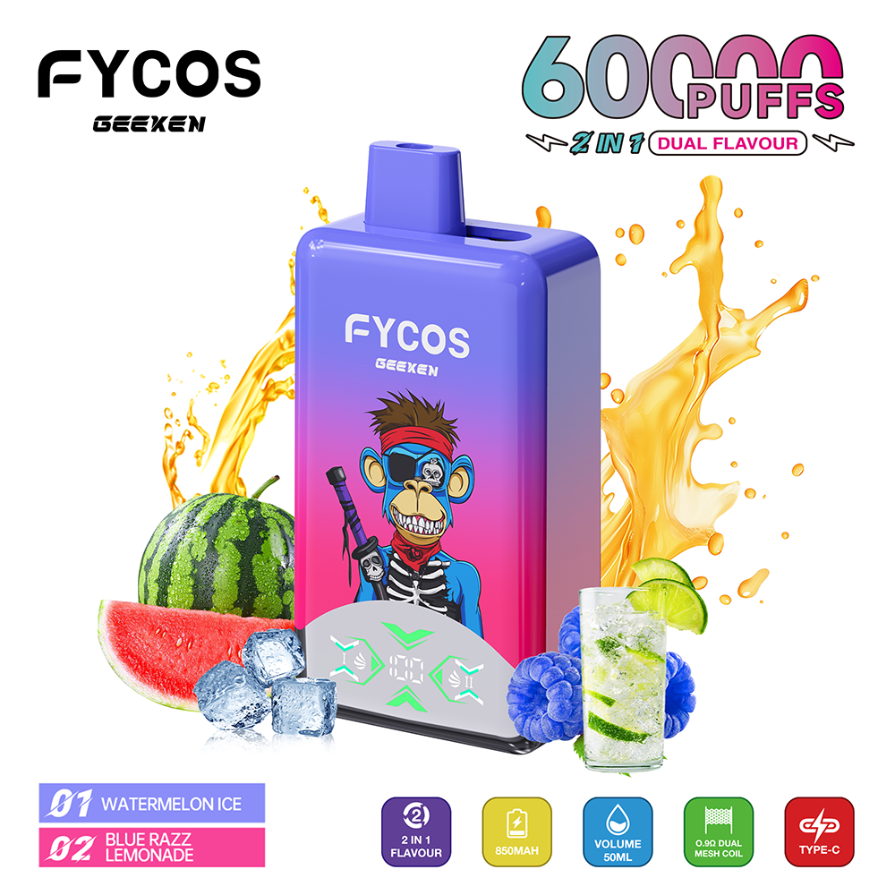 Fycos Geeken 60K 60000 2 in 1 Einweg Vape LED Smart Screen Dual Mesh Coil Fycos 60000 2 in 1 Puff Vape e zigarette vapes 1 Fycos Geeken 60K 60000 2 in 1 Einweg Vape LED Smart Screen Dual Mesh Coil Fycos 60000 2 in 1 Puff Vape e zigarette vapes
