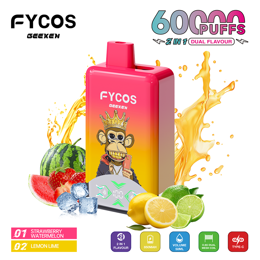 Fycos Geeken 60K 60000 2 in 1 Einweg Vape LED Smart Screen Dual Mesh Coil Fycos 60000 2 in 1 Puff Vape e zigarette vapes 2 Fycos Geeken 60K 60000 2 in 1 Einweg Vape LED Smart Screen Dual Mesh Coil Fycos 60000 2 in 1 Puff Vape e zigarette vapes