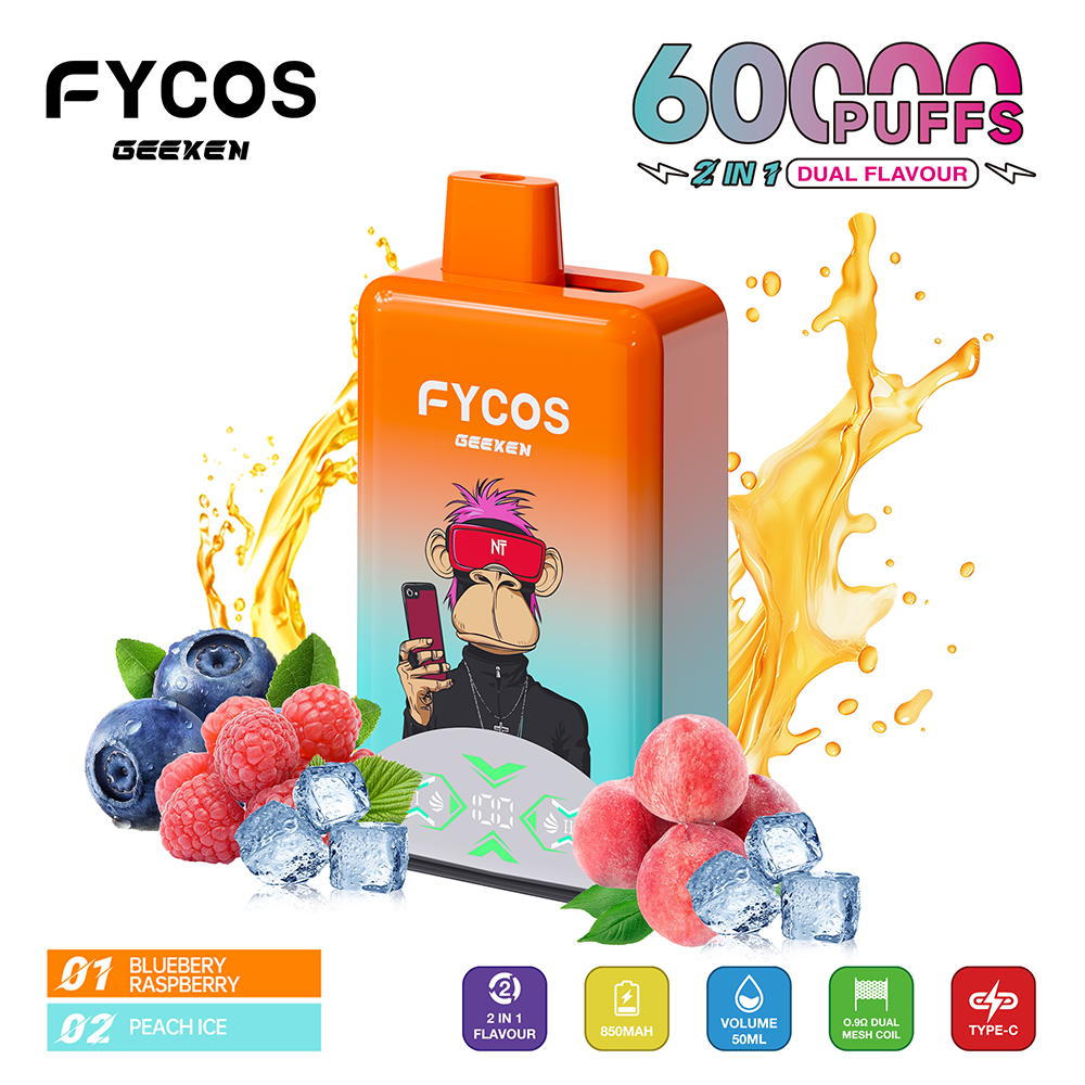 Fycos Geeken 60K 60000 2 in 1 Einweg Vape LED Smart Screen Dual Mesh Coil Fycos 60000 2 in 1 Puff Vape e zigarette vapes 4 Fycos Geeken 60K 60000 2 in 1 Einweg Vape LED Smart Screen Dual Mesh Coil Fycos 60000 2 in 1 Puff Vape e zigarette vapes