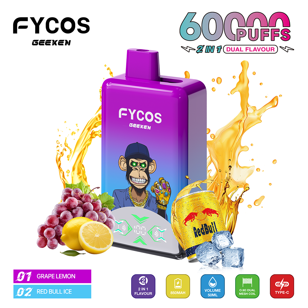 Fycos Geeken 60K 60000 2 in 1 Einweg Vape LED Smart Screen Dual Mesh Coil Fycos 60000 2 in 1 Puff Vape e zigarette vapes 5 Fycos Geeken 60K 60000 2 in 1 Einweg Vape LED Smart Screen Dual Mesh Coil Fycos 60000 2 in 1 Puff Vape e zigarette vapes
