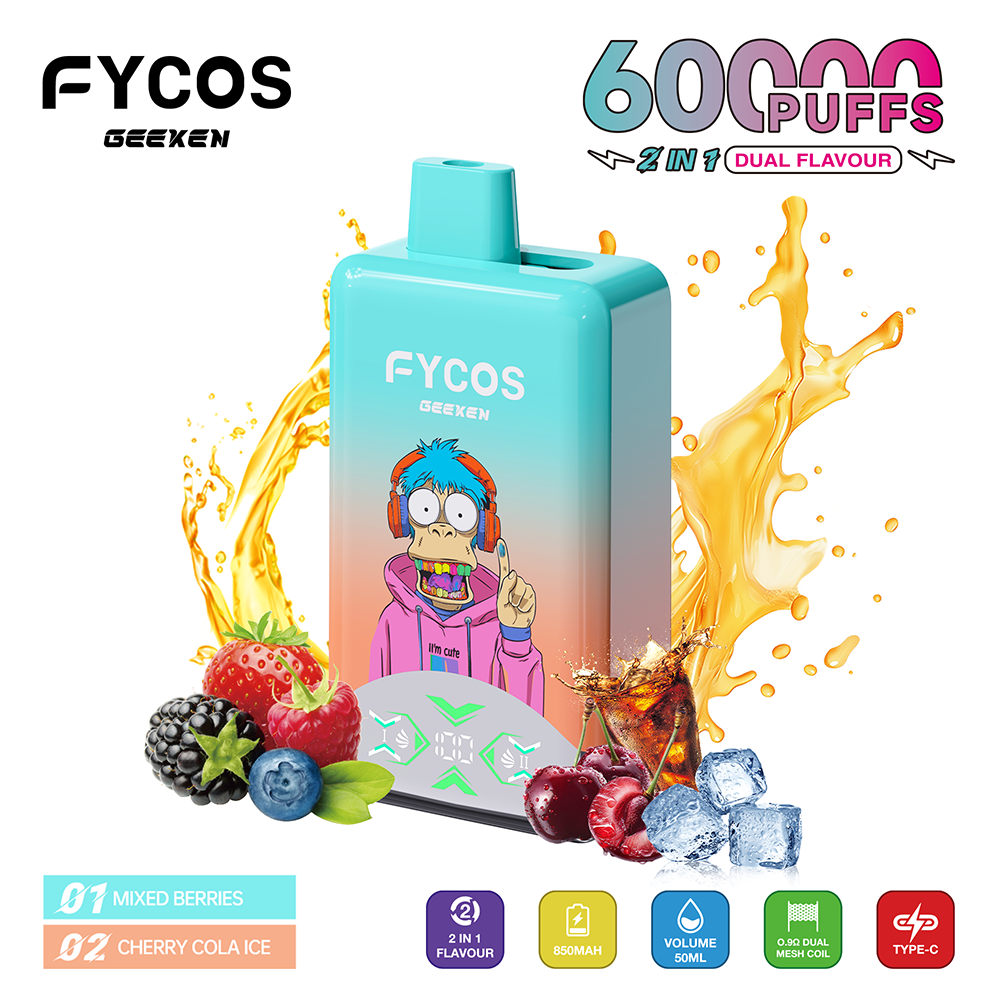 Fycos Geeken 60K 60000 2 in 1 Einweg Vape LED Smart Screen Dual Mesh Coil Fycos 60000 2 in 1 Puff Vape e zigarette vapes 6 Fycos Geeken 60K 60000 2 in 1 Einweg Vape LED Smart Screen Dual Mesh Coil Fycos 60000 2 in 1 Puff Vape e zigarette vapes