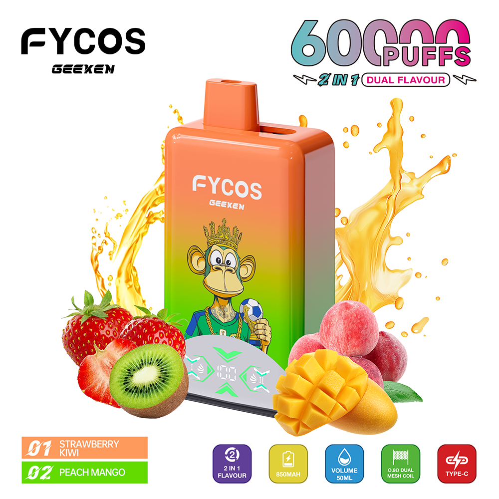Fycos Geeken 60K 60000 2 in 1 Einweg Vape LED Smart Screen Dual Mesh Coil Fycos 60000 2 in 1 Puff Vape e zigarette vapes 7 Fycos Geeken 60K 60000 2 in 1 Einweg Vape LED Smart Screen Dual Mesh Coil Fycos 60000 2 in 1 Puff Vape e zigarette vapes