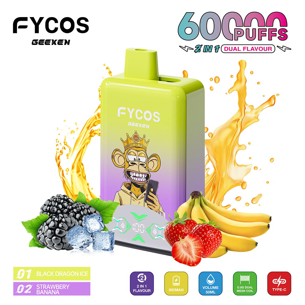Fycos Geeken 60K 60000 2 in 1 Einweg Vape LED Smart Screen Dual Mesh Coil Fycos 60000 2 in 1 Puff Vape e zigarette vapes 8 Fycos Geeken 60K 60000 2 in 1 Einweg Vape LED Smart Screen Dual Mesh Coil Fycos 60000 2 in 1 Puff Vape e zigarette vapes