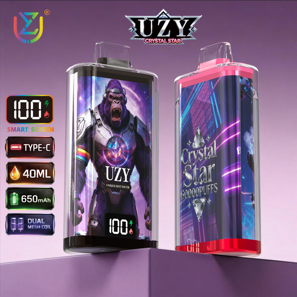 UZY Crystal Star 60K 60000 Puffs Einweg Vape LED Smart Screen Quad Mesh Coil UZY 60000 Crystal Vape e zigarette