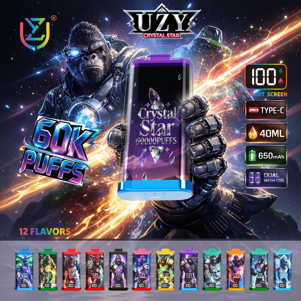 UZY Crystal Star 60K 60000 Puffs Einweg Vape LED Smart Screen Quad Mesh Coil UZY 60000 Crystal Vape e zigarette