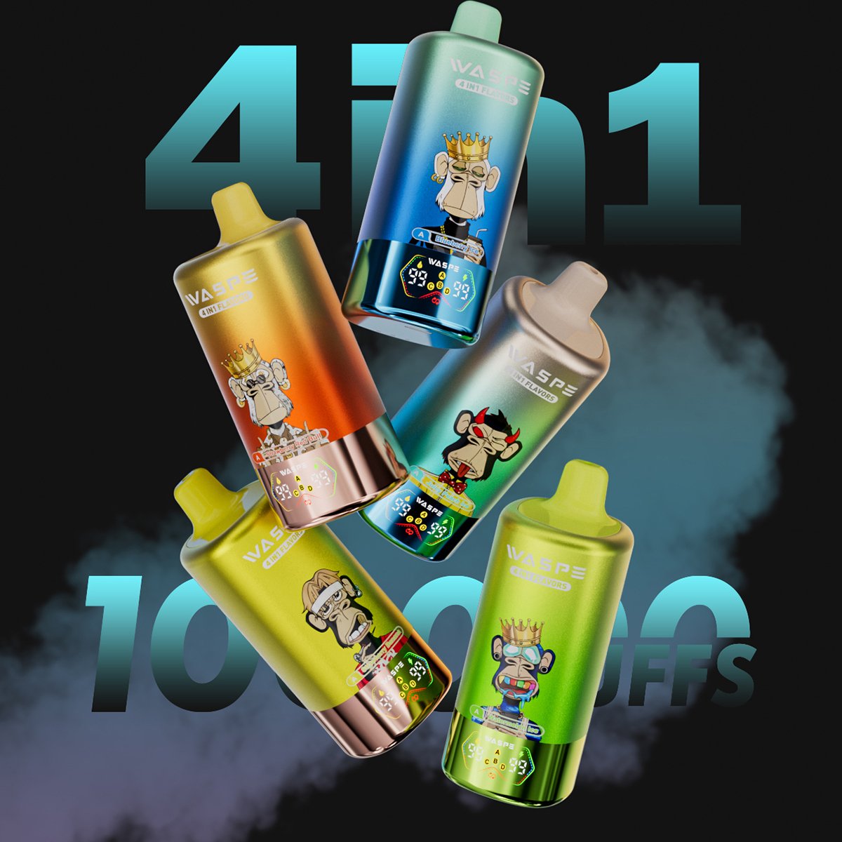 Waspe Aiviou 100k 100000 Puff 4 in 1 Einweg Vape LED Smart Screen Quad Mesh Coil Waspe 100000 4 in 1 Puff Vape e zigarette 15