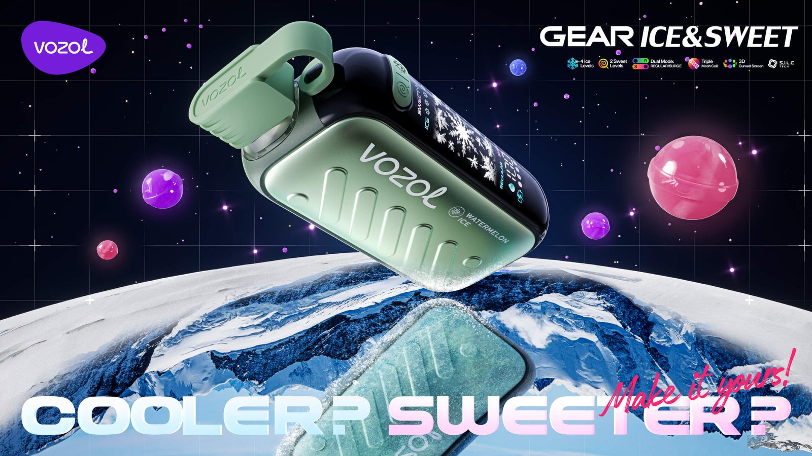 Vozol Gear Ice & Sweet 50k 50000 Puff Einweg Vape 3D Curved Screen Triple Mesh Coil Vozol 50000 50k Ice & Sweet Control Puff Vape e zigarette