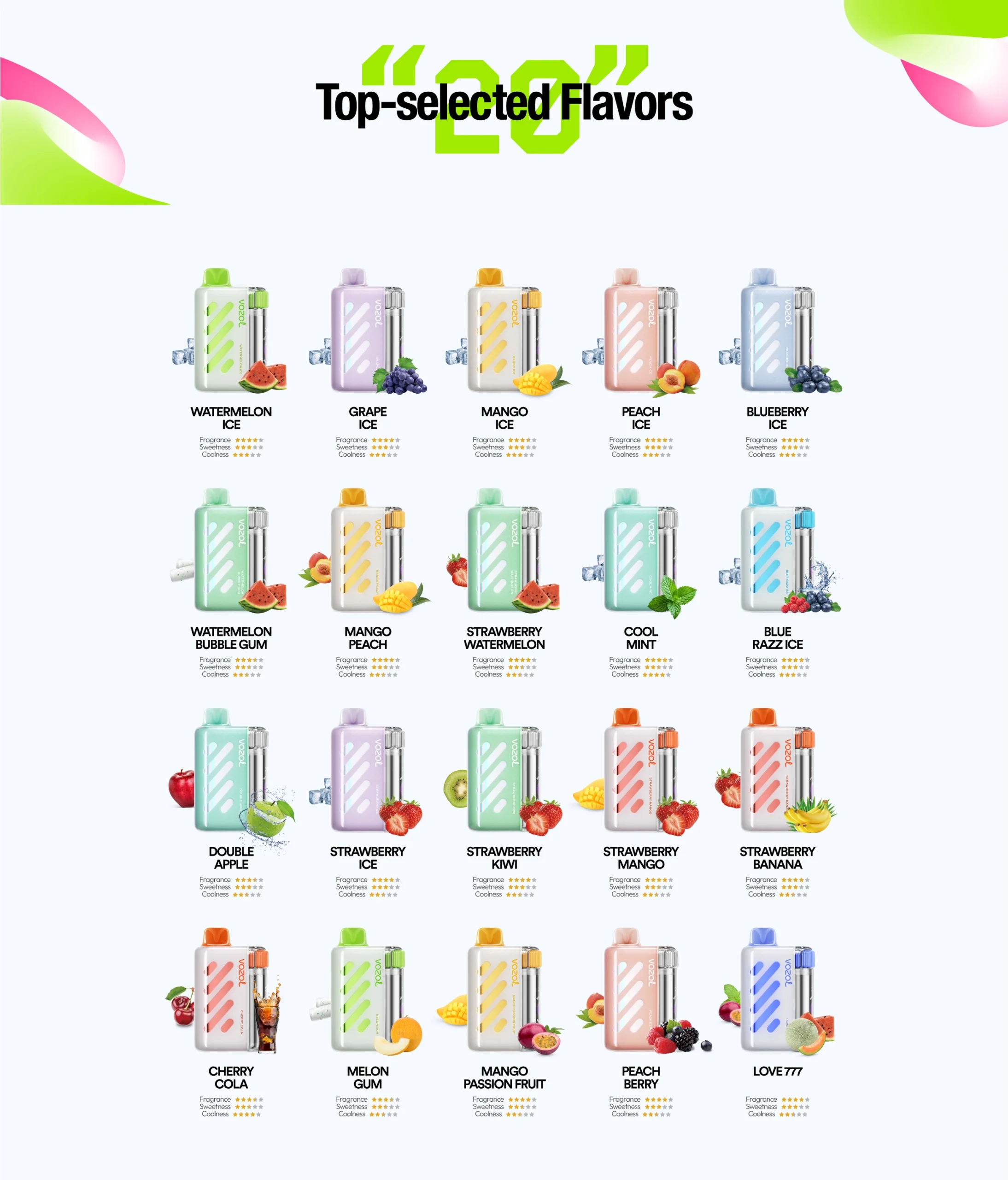 Vozol Vista 40k 40000 Puffs Einweg Vape Wavy Curved Screen Dual Mesh Coil Vozol 40000 4-Level Wattage Puff Vape e zigarette