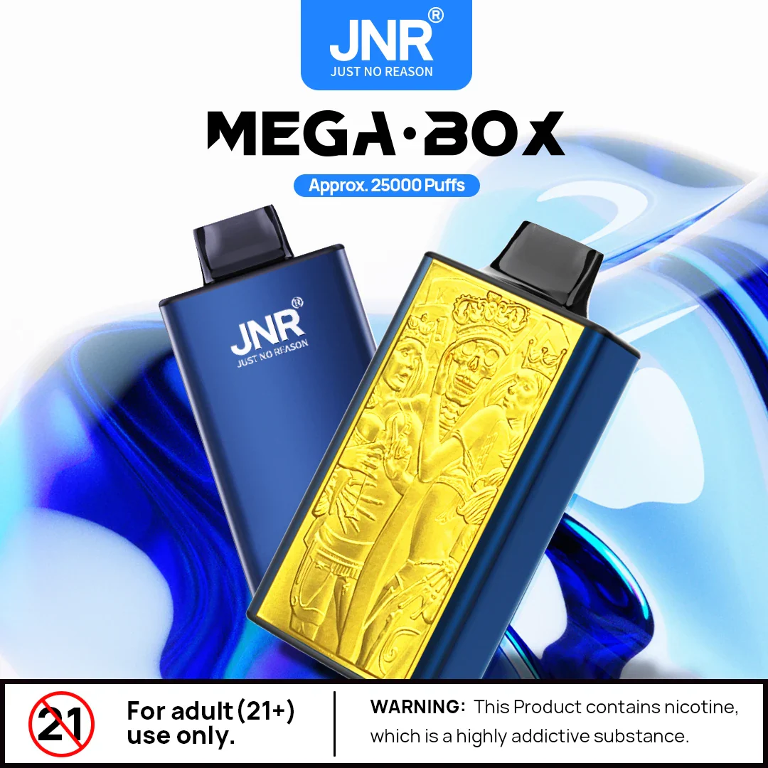 JNR Mega Box 25 000 bouffées – Cigarette électronique jetable avec boîtier métallique robuste et double résistance mesh