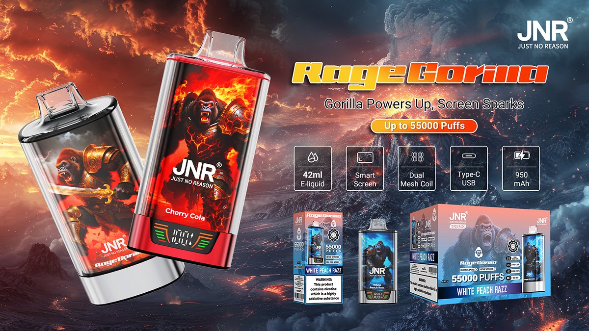 JNR Rage Gorilla 55k 55000 Puffs Einweg Vape Dual Mesh Coil Crystal Shell JNR 55000 Puff Vape e zigarette