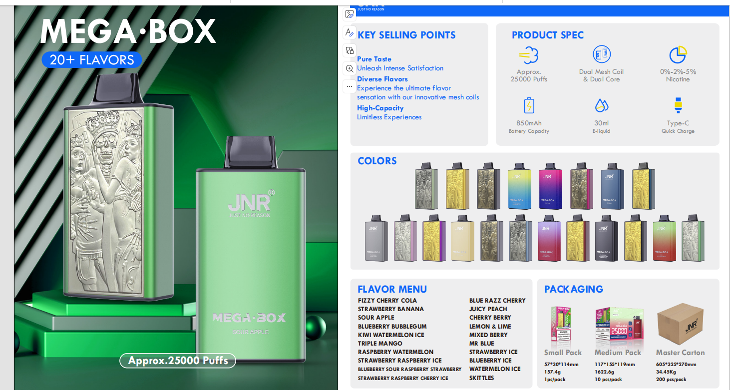 JNR Mega Box 25000 25k Puffs Einweg Vape / e zigarette mit robustem Metallgehäuse und Dual Mesh Coil