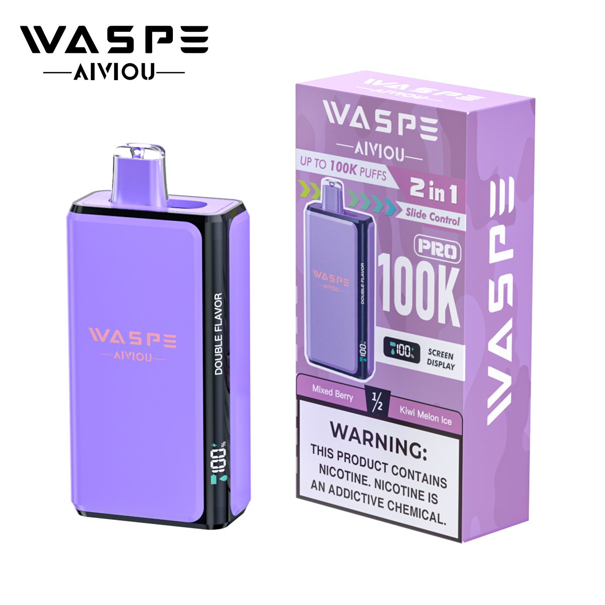 Waspe Double Flavor 100K Pro 100000 Puffs 2 in 1 Einweg Vape e zigarette mit LCD Screen Display und Mesh Coil