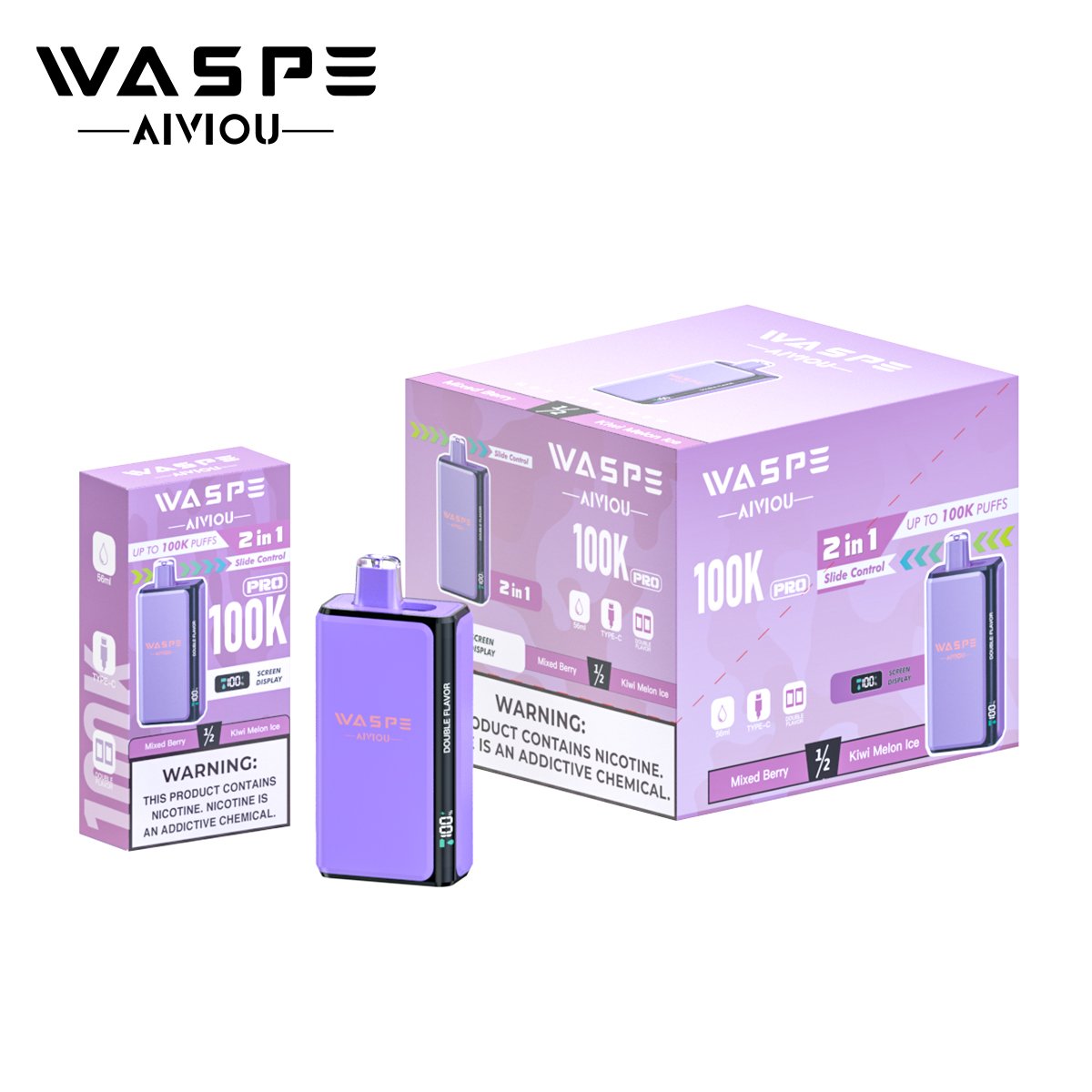 Waspe Double Flavor 100K Pro 100000 Puffs 2 in 1 Einweg Vape e zigarette mit LCD Screen Display und Mesh Coil