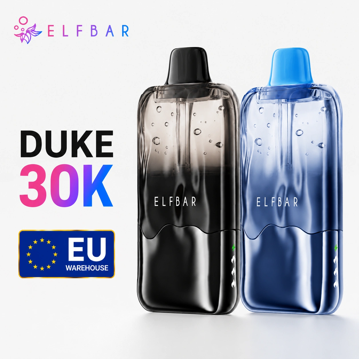Elf Bar Duke 30000 30K Puffs Einweg Vape / e zigarette mit Hidden LED Screen, Dual Mesh Coil und Transparent Tank