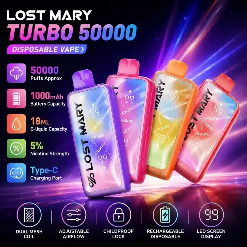 Lost Mary MT50000 50K Turbo Einweg Vape / e zigarette mit LED Screen, Dual Mesh Coil und Adjustable Airflow