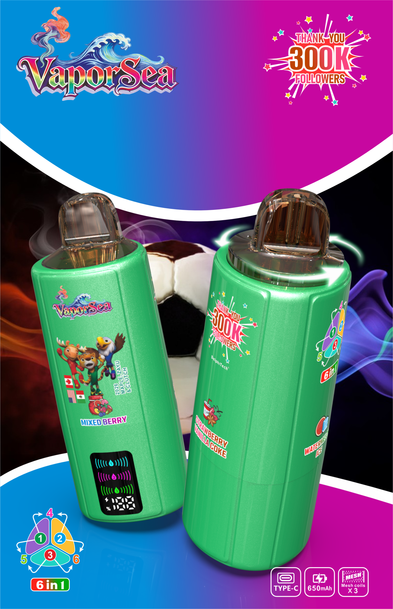3 VaporSea 300K 6 in 1 Puff Vape e zigaretten LED Display Batterie und Liquid Anzeige VaporSea 300K 6 in 1 Puff Vape e zigaretten LED Display Batterie und Liquid Anzeige