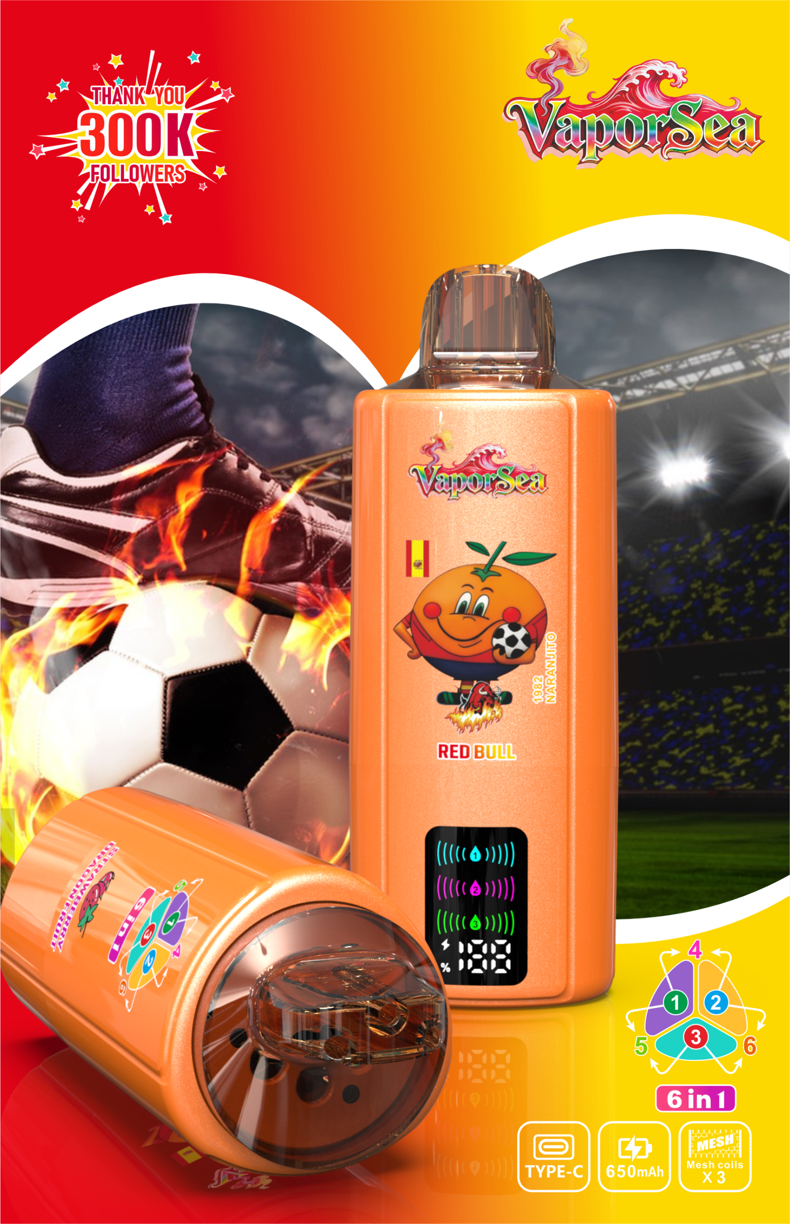 4 VaporSea 300K 6 in 1 Puff Vape e zigaretten LED Display Batterie und Liquid Anzeige VaporSea 300K 6 in 1 Puff Vape e zigaretten LED Display Batterie und Liquid Anzeige
